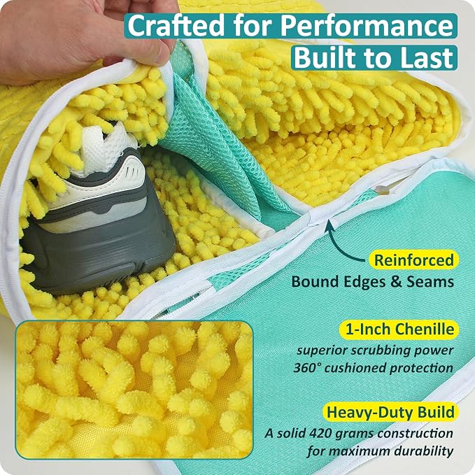 2-Pack Shoe Washing Machine Bag for Sneaker Cleaning Laundry Shoe Bag | Dual Compartment, Full Protection, Clasp-Lock Zipper, Thick Chenille, Reinforced Edge & Seams