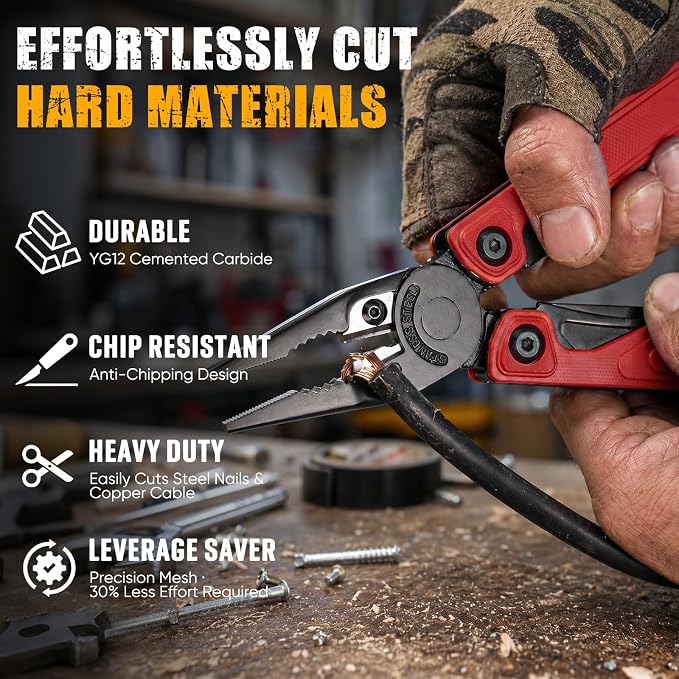 BIBURY Lightweight G10 Handle Multitool Pliers, 25-in-1 EDC Multi Tool with Replaceable Wire Cutters, Scissors, One-Hand Opening Pocket Knife Survival Tools for Camping, Repair,Survival -BI2048R