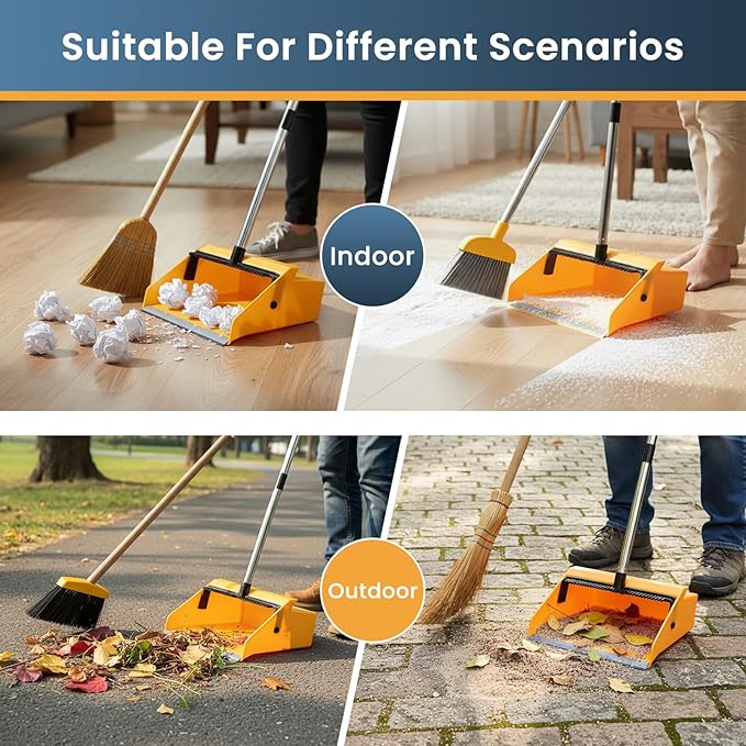 4 Pack Heavy-Duty Angle Broom and Large Commercial Dustpan