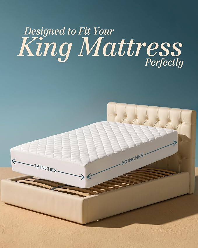 Quilted Fitted Mattress Pad, King Mattress Protector Topper with Deep Pocket Stretches up to 16 Inches, Machine Washable Mattress Cover by Utopia Bedding (White)
