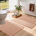YIHOUSE Pink Bathroom Rugs Sets 2 Piece, Quick Dry Thin Bath Mat with Toilet Rug, Non Slip Absorbent Machine Washable, Bath Rugs for Tub Sink Home Decor (17"x24" + 17.5"x24" U-Shaped)