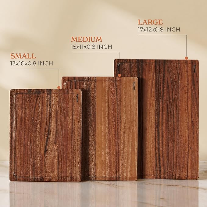 SMIRLY Walnut Cutting Board - 3 Pack Wood Cutting Boards for Kitchen | Non Toxic Walnut Wood Cutting Board with Juice Grooves and Handles, Multiple Sizes Chopping Board for Meal Prep & Charcuterie