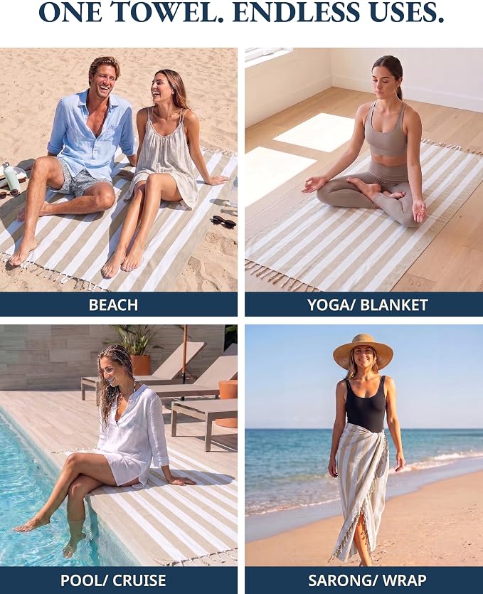 LANE LINEN 3 Pack Cotton Beach Towel, Oversized, 39"x71" - Tropical Garden | Classic Cabana Stripe - Lightweight & Packable - Great For Pool, Swim & Travel - Machine Washable, Tumble Dry Low - Pool Day