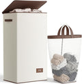 SOLEDI Clothes Hamper with Lid - 100L XL - Large Laundry Basket with Removable Bag, Collapsible Laundry Baskets, Convenient Storage - Hampers for Laundry for Bedroom, Bathroom, Closet, Dorm, Off-White
