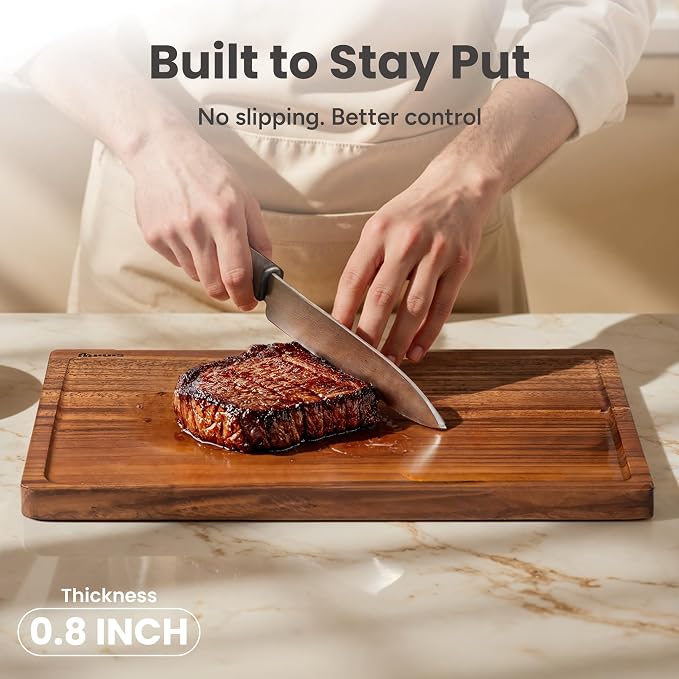 SMIRLY Cutting Boards for Kitchen, 3 Piece Walnut Cutting Board with Stand | Non Toxic Walnut Wood Cutting Board with Juice Grooves and Handles, Multiple Sizes Wooden Chopping Board for Meal Prep