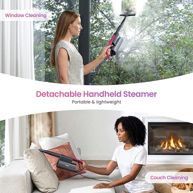 Schenley 19-in-1 Steam Mop Dual-Rod Design with Detachable Handheld Steamer for Walls, Grouts, Hard Floors, Tiles, includes Multi-purpose Accessories, Washable Microfiber Pads and Disposable Pads