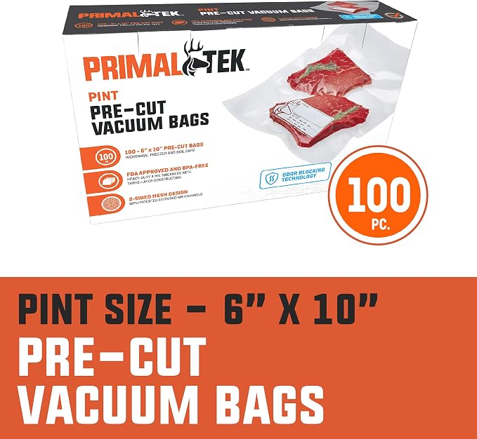 6” x 10” Pre-Cut Vacuum Bags – 100 Pint Bags for Food Preservation – BPA-Free Vacuum Sealer Bags, Microwave, Freezer and Boil Safe, Compatible with any Vacuum Sealer Machine