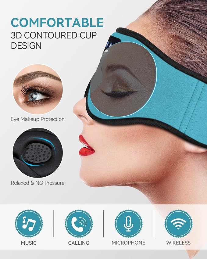 MUSICOZY Sleep Headphones 3D Bluetooth 5.4 Headband Sleep Mask, Wireless Sleeping Headphones Music Earbuds Eye Mask for Side Sleepers Travel with Speakers Cool Gadgets Gifts