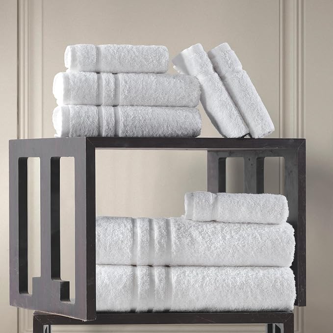 Hawmam Linen White 6 Piece Bath Towels Set for Bathroom Original Turkish Cotton Soft, Absorbent and Premium 2 Bath Towels, 2 Hand Towels, 2 Washcloths