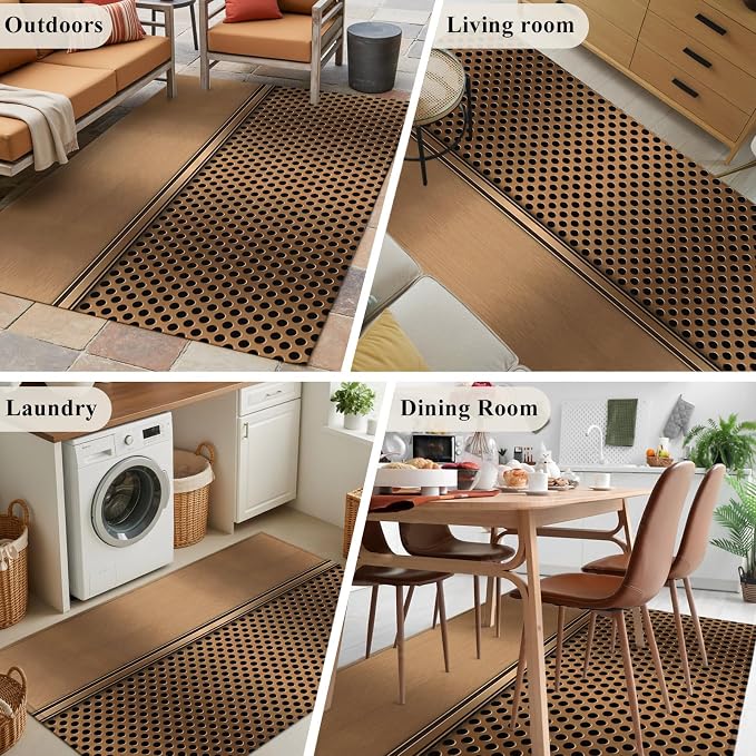 4 x 6 Ft Area Rug for Home Office, Brown Metal Hole Indoor Accent Rugs for Living Room, Modern Copper Net Eye Hole Pattern Decorative Modern Carpet Washable Low Pile Non Slip Rug for Bedroom