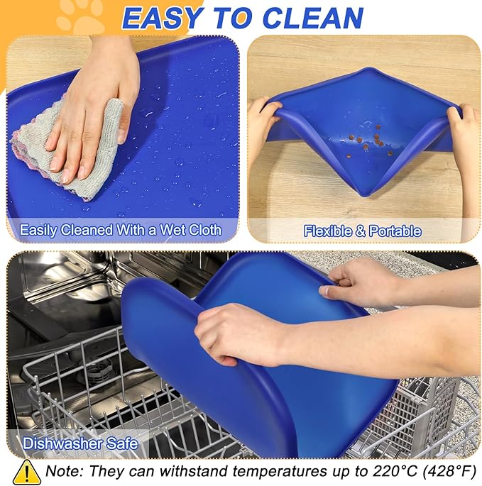 SMILOOL Waterproof Silicone Pet Food Mat with Raised Edge for Dog & Cat | 22" x 14" Non-Slip Pet Feeding Mats with Lip for Food & Water Bowl, Food Grade, Easy Cleaning, Navy Blue