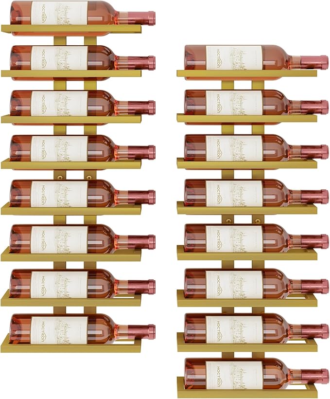 Hoctieon 2-Set 8 Tier Wall Mount Wine Rack (16 Tiers), Wall Racks for Wine Bottles Display and Storage, Hanging Bottle Organizer for Living Room, Dining Room, Wine Cellar, Bar, Quartz Green
