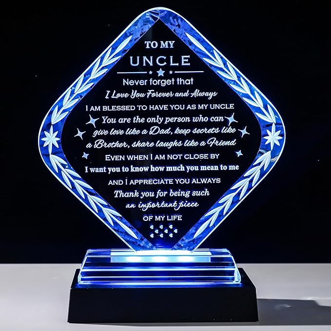 Uncle Gifts with Light Base Meaningful Crystal Gifts for Uncle from Niece Nephew on Fathers Day Christmas Thanksgiving Day Birthday Presents Idea for Uncle Best Uncle Ever Gifts