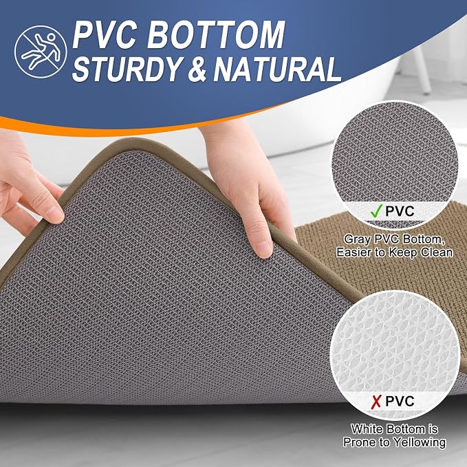 OLANLY Memory Foam Bathroom Runner Rug 44x24, Absorbent Long Bath Mat, Tan | Soft Quick Dry Bath Mat Rugs, Non-Slip, Machine Washable Mat for Bathroom Floor, Tub and Shower, Home Decor Accessories