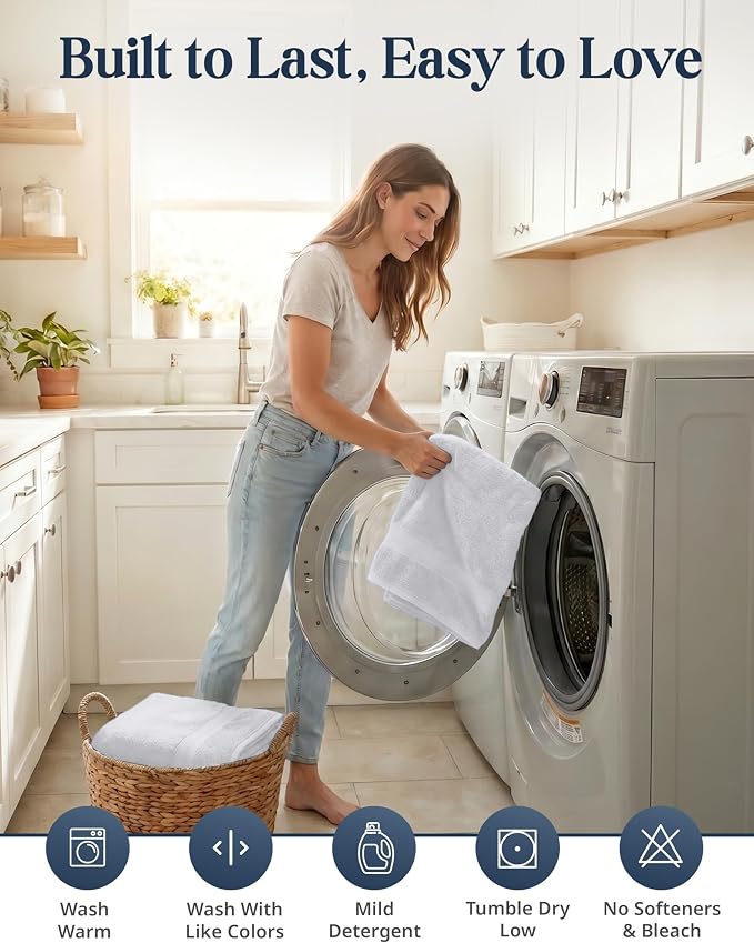 LANE LINEN Bath Towel Set 100% Cotton 6 Piece Soft Absorbent - White | Shower Towels - Generously Sized, Oversized & Roomy, Lightweight & Breathable, Fade-Resistant Color, Classic Terry Weave