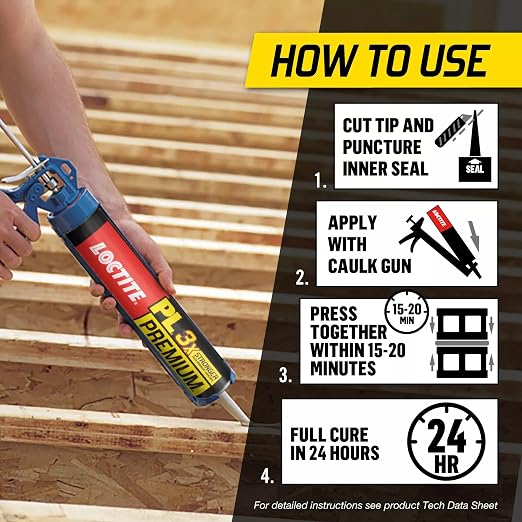 Loctite PL Premium Polyurethane Construction Adhesive, 10 fl oz Cartridge, 1 Pack - Versatile Construction Glue for Wood, Concrete, Stone, Metal & More