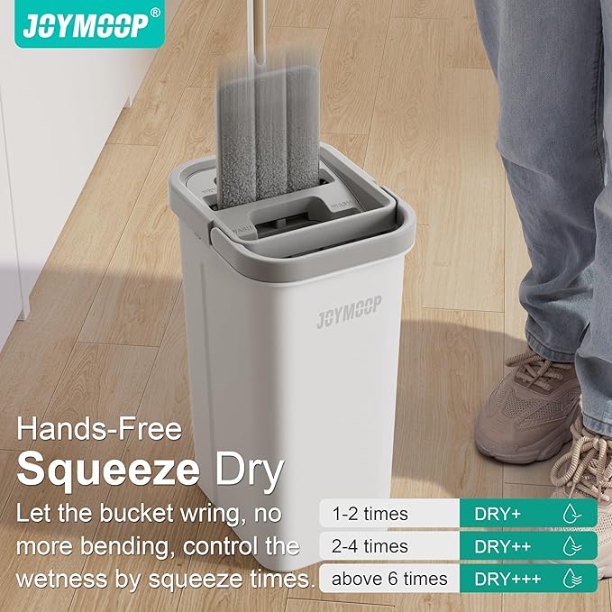 JOYMOOP Flat Mop and Bucket System, Microfiber Mop for Floor Cleaning, White, Suitable for Hardwood, Tile, Laminate and Vinyl Floors, 50" Mop with 1 Microfiber Pad