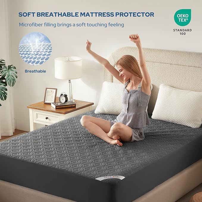BEDLORE Waterproof Mattress Protector, California King Size Mattress Pad with Deep Pocket 6"-18" Depth, Soft Noiseless Dirt-Proof Bed Mattress Cover Washable for Home, Bedroom, Hotel (Gray)