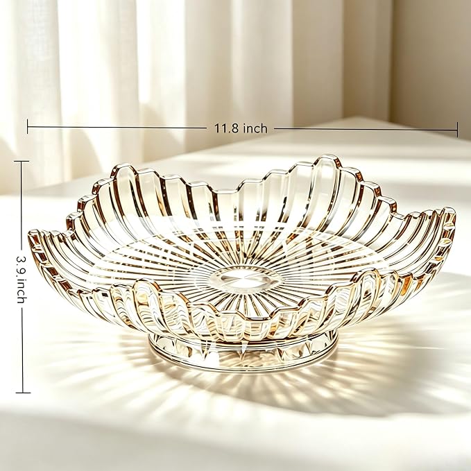 Rotatable Crystal Glass Fruit Bowl, Extra Large Flower Tray 12In | Smooth 360° spinning base, max 20kg load for kitchen & dining display