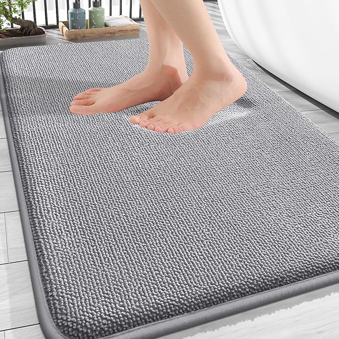 OLANLY Thick Memory Foam Bathroom Rugs 30x20, Soft Absorbent Bath Mat, Grey | Quick Dry Bath Mat Rugs, Non-Slip Mats, Machine Washable Carpet for Bathroom Floor, Tub and Shower, Home Decor Accessories