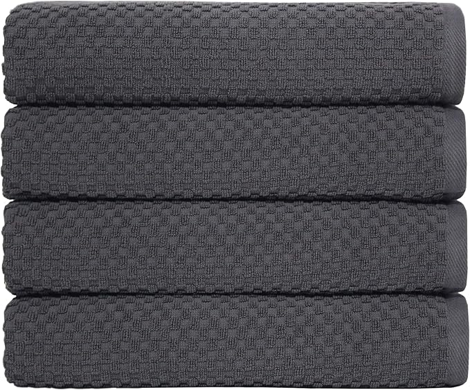 COTTON CRAFT Euro Spa Waffle Weave Bath Towels - Set of 4 Grey Towels | Pure 100% Ringspun Cotton Oversized Luxurious Towel Set - Soft Plush Super Absorbent Low Lint Quick Dry - 30 x 56 inches