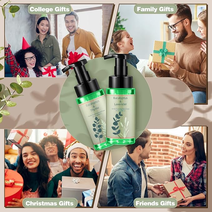 6 Pack Eucalyptus Foaming Hand Soap with Pump Care Moisturizing Liquid Eucalyptus Scented Foam Hand Wash 2026 New Year Gifts for Kitchen Bathroom Family Teacher Staff 8.75 Fl. oz