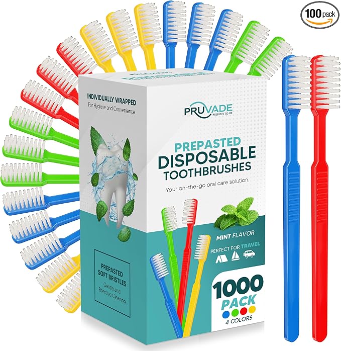 100 Pack Disposable Toothbrushes with Toothpaste - Mint | Prepasted Toothbrushes Individually Wrapped - Single Use Waterless Tooth Brush with Soft Bristles for Hotel, Camping, Travel