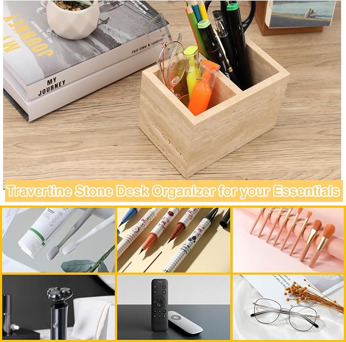Travertine Toothbrush Holders,Natural Stone Toothbrush Holder with 2 Slots,Heavy Duty Tooth Brush Holder for Bathroom