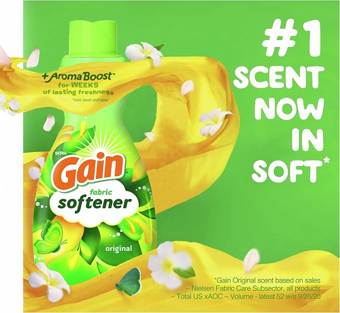 Gain Laundry Fabric Softener Liquid, Original Scent, 41 Fl Oz, 48 Loads, He Compatible, Pack Of 4, (Packaging May Vary)