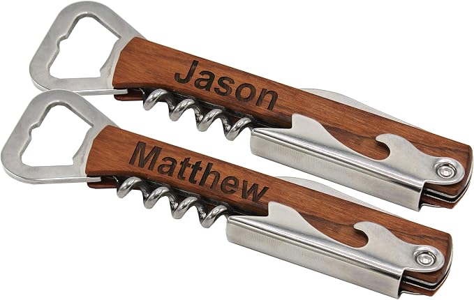 Set of 1, 3, 8 and More Custom Engraved Wedding Party Corkscrew Multi-Tools - Personalized for your Bachelor, Bachelorette Party (2)