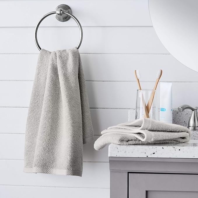 Amazon Basics 100% Cotton Lightweight Quick-Dry Hand Towel, 28" x 16", Platinum, 8-Pack