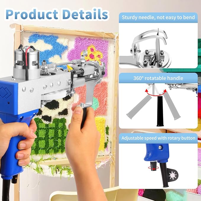 Rug Tufting Gun Kit with Carpet Trimmer, 2 in 1 Cut & Loop Pile Tufting Gun with Tufting Cloth, Rug Making kit for Beginners