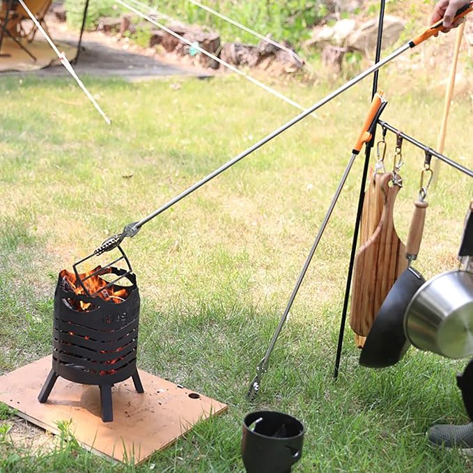 FTH Stainless Steel Grabber Reacher Pickup Tool Heavy Duty Trash Picker 31" | Log BBQ fireplace pits snake tongs plogging tool no wire design outdoor yard cleanup litter picker leaves branches sticks