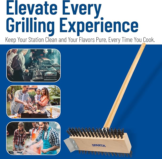SPARTA 4002600 Stainless Steel Grill Brush, Grill Scraper With Long Handle For Commercial Cleaning, Kitchens, Restaurants, Bathrooms, 30 Inches, Brown, (Pack of 6)
