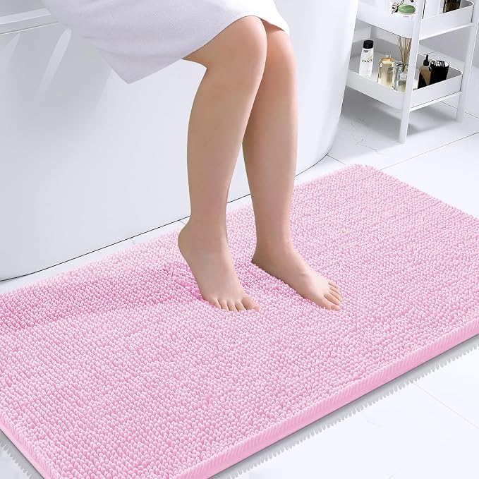 OLANLY Bathroom Runner Rugs 44x24, Extra Soft Absorbent Chenille Bath Rugs, Rubber Backing Quick Dry, Machine Washable Long Bath Mats for Bathroom Floor, Tub and Shower, Home Decor Accessories, Pink