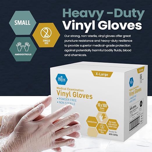 MED PRIDE Vinyl Exam Medical Gloves,Latex & Powder-Free,X-Large,1000-Count