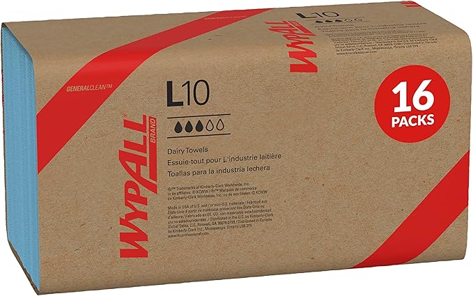 WypAll GeneralClean L10 Cloths Light Cleaning Wipes (05120), Windshield Towels, Bulk Paper Wipers, Blue (16 Packs of 140 Sheets, 2,400 Sheet Total)