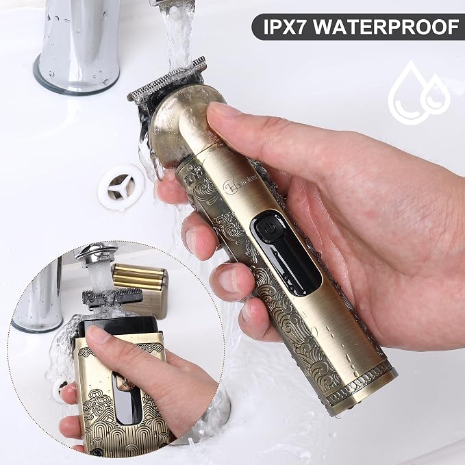 Hatteker Men Waterproof Cordless Beard Trimmer Clipper & Foil Shaver All-in-One Kit