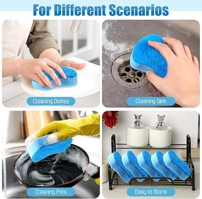 Tanlade 240 Pcs Individually Wrapped Sponges Kitchen Bulk Non Scratch Scouring Sponges for Dishes Household Cleaning Travel Apartments Hotel Car (Blue)
