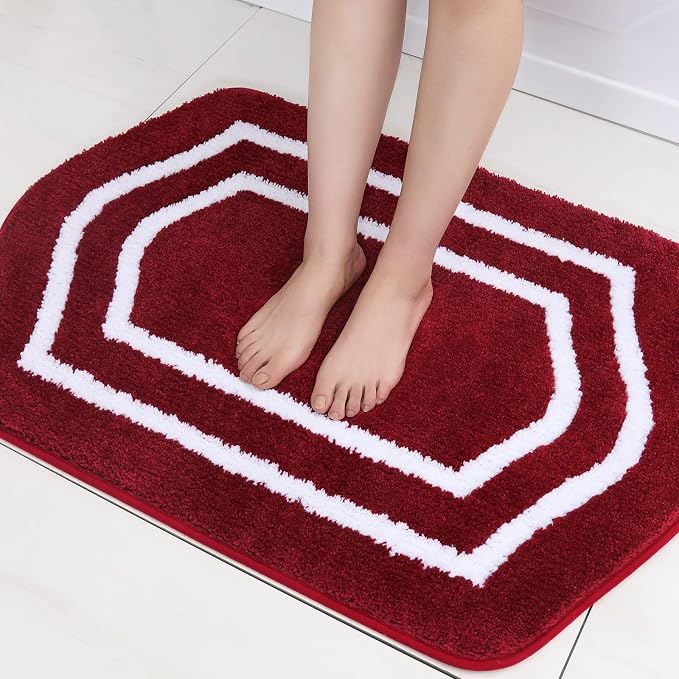 COSY HOMEER Extra Thick Bath Rugs - Anti-Slip Bath Linen Sets Mats Soft Plush 100% Strong Polyester Mat Living Room Bathroom Floor Water Absorbent(Red,24x36 - Inches)
