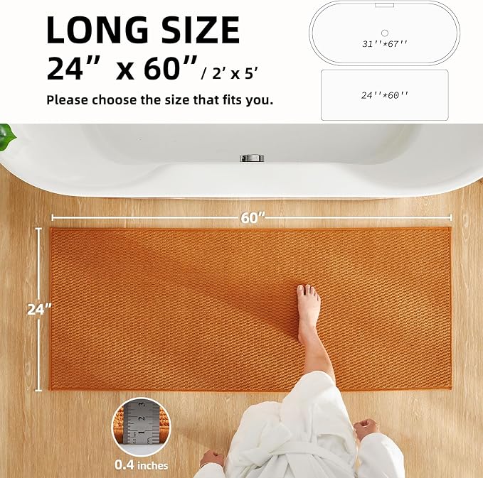 TYUU Bathroom Runner Rug, Long Bath Mat Washable Thin Quick Dry Low Pile Bathroom Runner Rugs 24 x 60 Non Slip, Orange 24"x60"