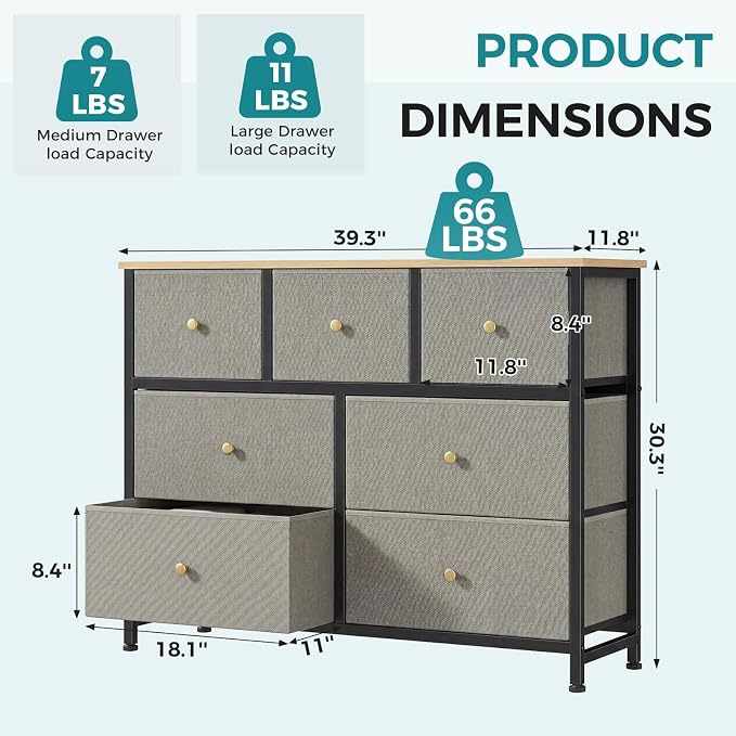 OLIXIS 7 Drawer Dresser for Bedroom, Tall Fabric Storage Tower with Sturdy Steel Frame and Wooden Top, Large Dresser for Living Room Entryway with Easy Pull Fabric Bins,Dark Green