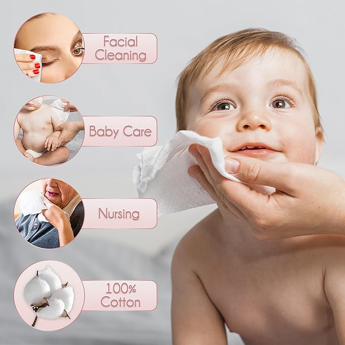 WOWOTEX 100% Cotton Disposable Face Towel 200 Count 10x12 Inch | Biodegradable Thick Soft One Time Use Dry Wipes for Sensitive Skin, Facial Cleaning, Makeup Removal