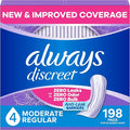 Always Discreet Adult Incontinence Pads for Women, Drier, 4 Drop Regular Length, Moderate Absorbency, Pads for Bladder Control Management, Bladder Leaks, & Postpartum Pads, 198ct