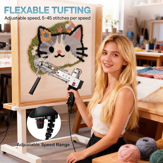 Vehipa Tufting Gun 2 in 1 Loop Pile Cut Pile Rug Gun Machine Starter Kit for Tufting Lover