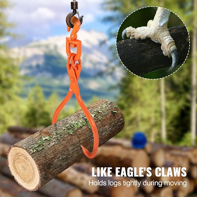 VEVOR Log Skidding Tongs, 18 inch 2 Claw Log Lifting Tongs, Heavy Duty Rotating Steel Lumber Skidding Tongs, 772 lbs/350 kg Loading Capacity, Log Lifting, Handling, Dragging & Carrying Tool