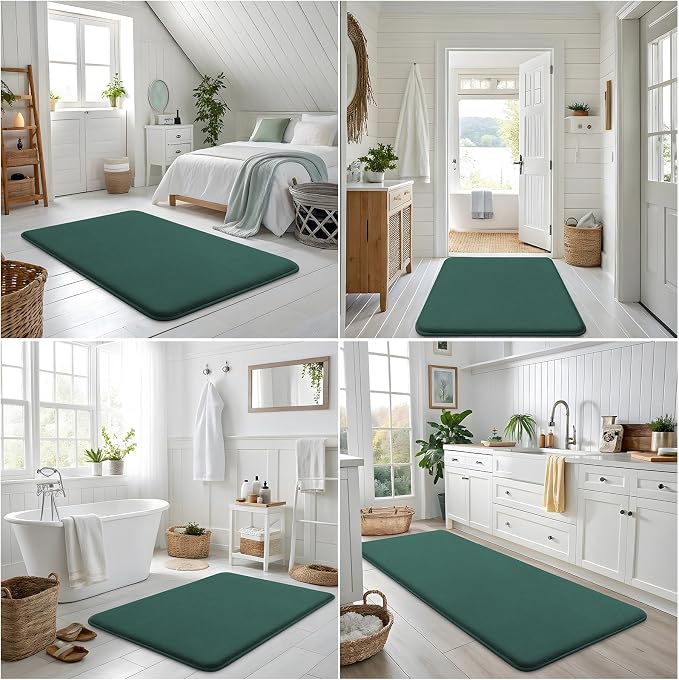 Smiry Memory Foam Bath Mat 47x17, Extra Soft and Absorbent Bathroom Mats, Non Slip Washable Carpet for Floor, Shower and Tub, Green