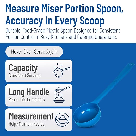 CFS 399214 Solid Long Handle Portion Control Spoon, 8 oz, Blue (Pack of 12)