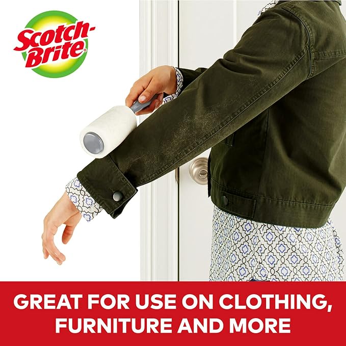 Scotch-Brite 50" Stickier Large Surface Roller Refill & Lint Roller, Works Great on Pet Hair, Clothing, Furniture and More, 3 Rollers, 100 Sheets Per Roller (300 Sheets Total)