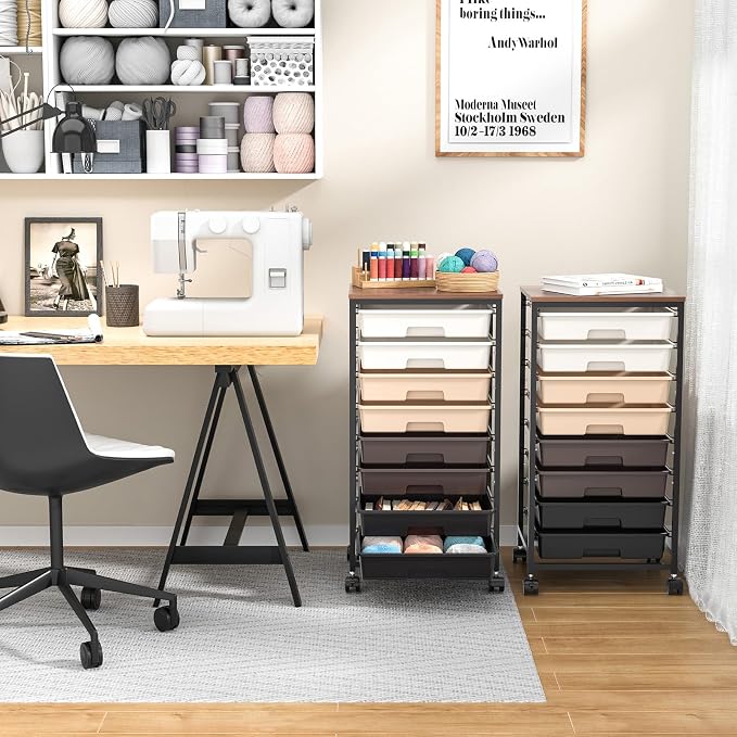 SYKIARIOL Rolling Storage Cart with Drawers, Rolling Drawer Cart and Wooden Tabletop,Storage Drawer Cart for Living Room,Classroom,Bedroom,Bathroom,Dorm,Office,Brown Gradient
